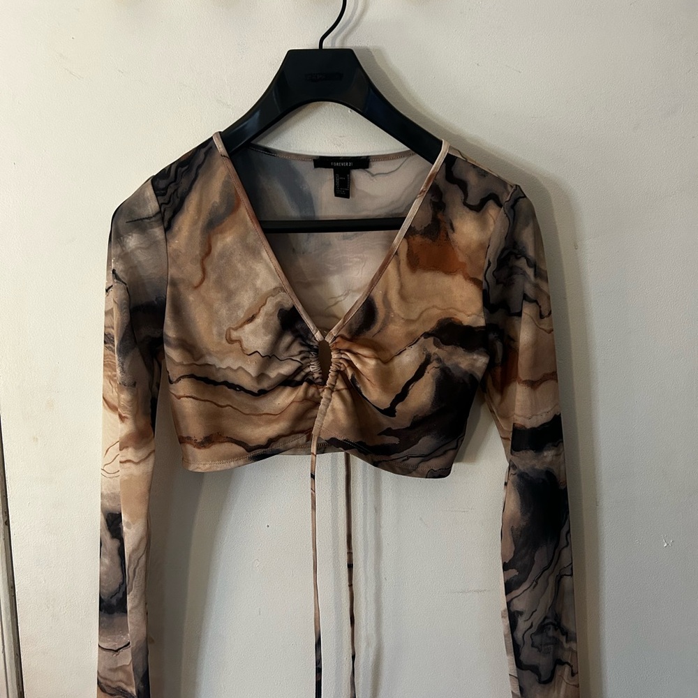 Marble Long Sleeve Crop Top